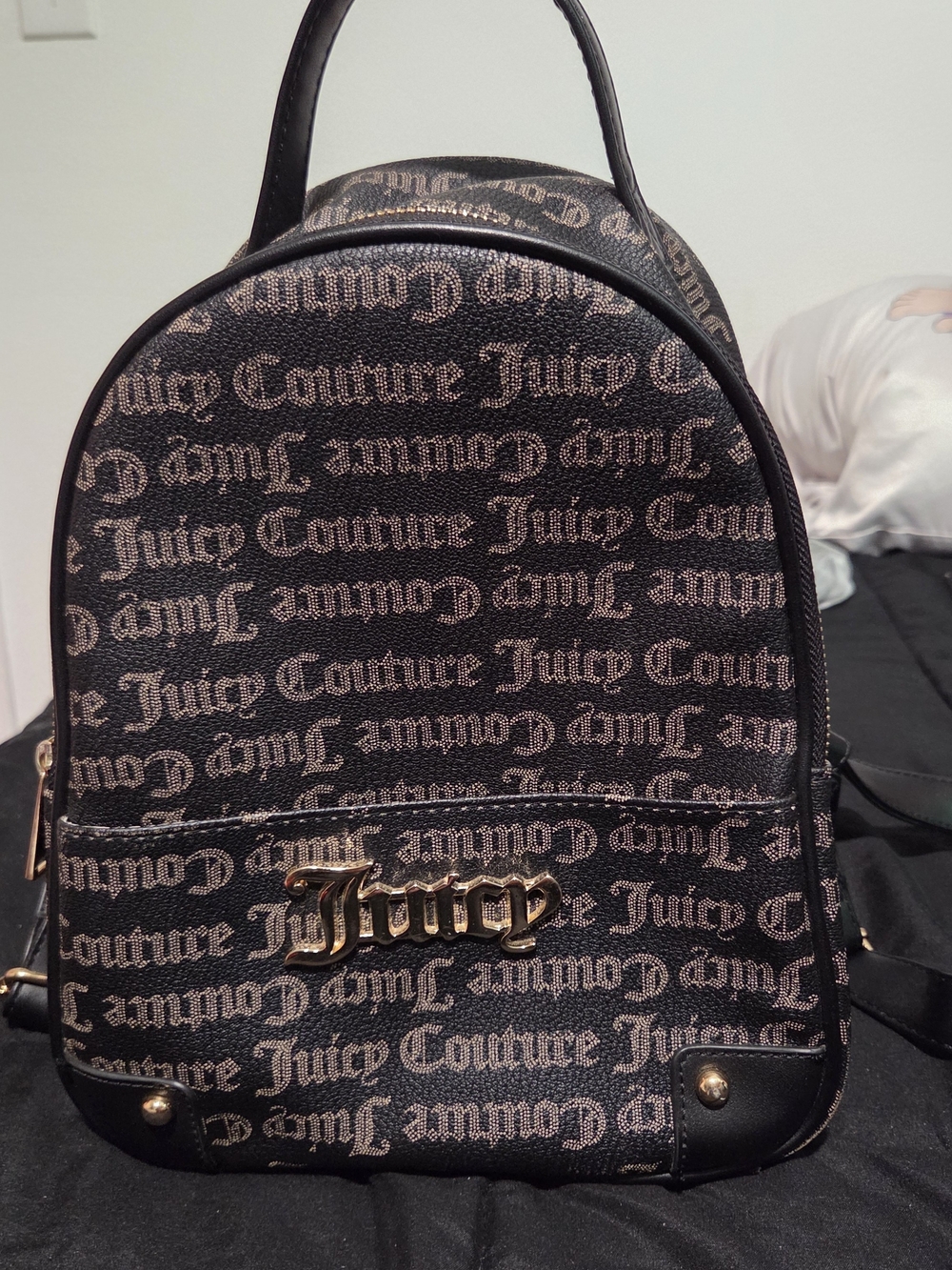 Juicy Couture Black & Rose Gold Logo Small Backpack